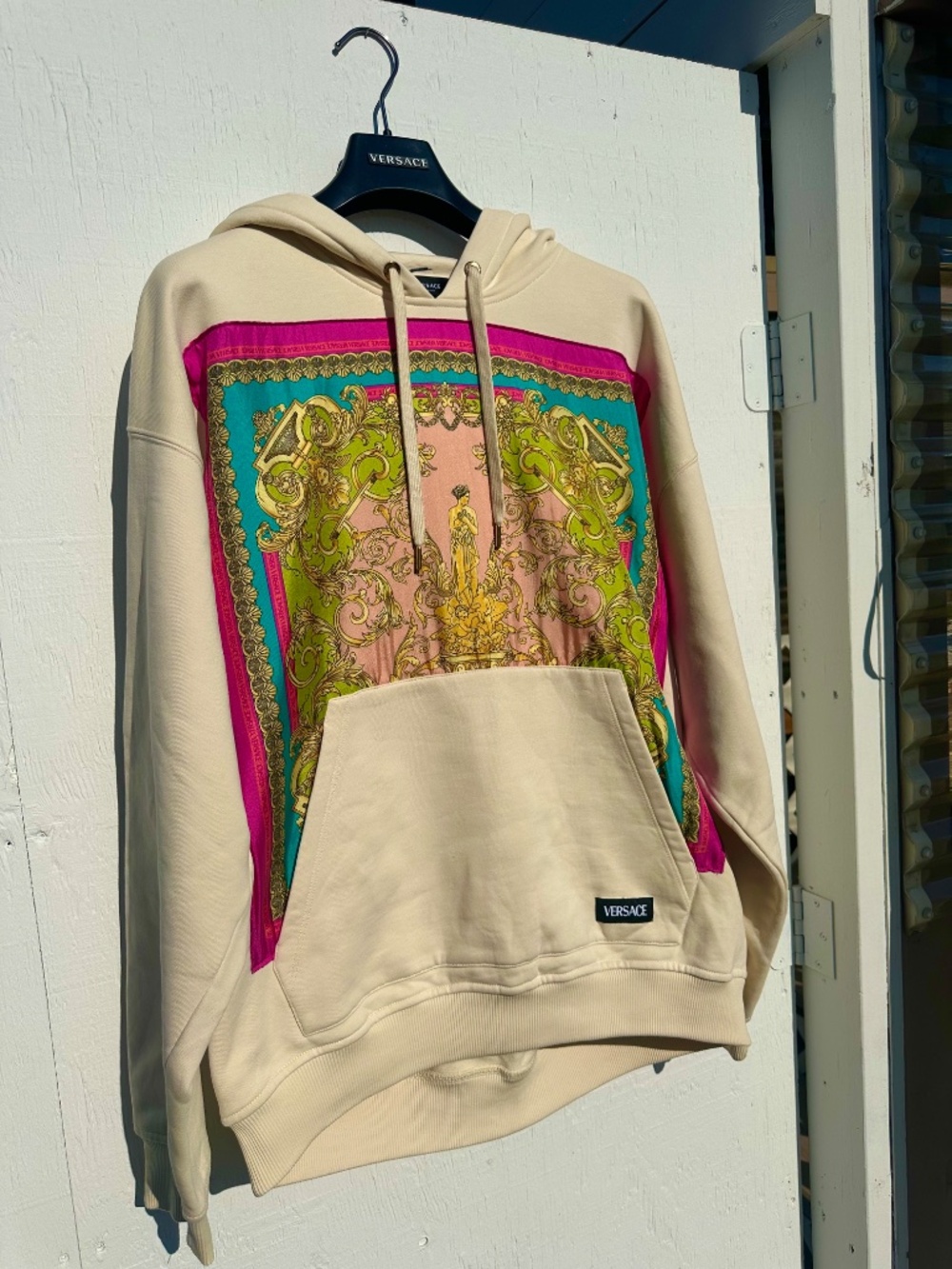 VERSACE Barocco Goddess Hoodie Beige Cotton/Silk Mens Size M - Picture 2 of 8
